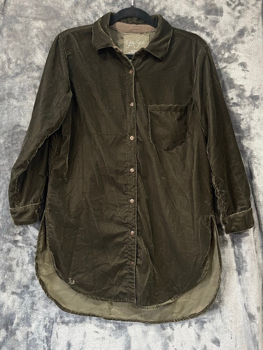 Kyla Seo Tunic Dress Shirt Dress Small Olive Green Velvet